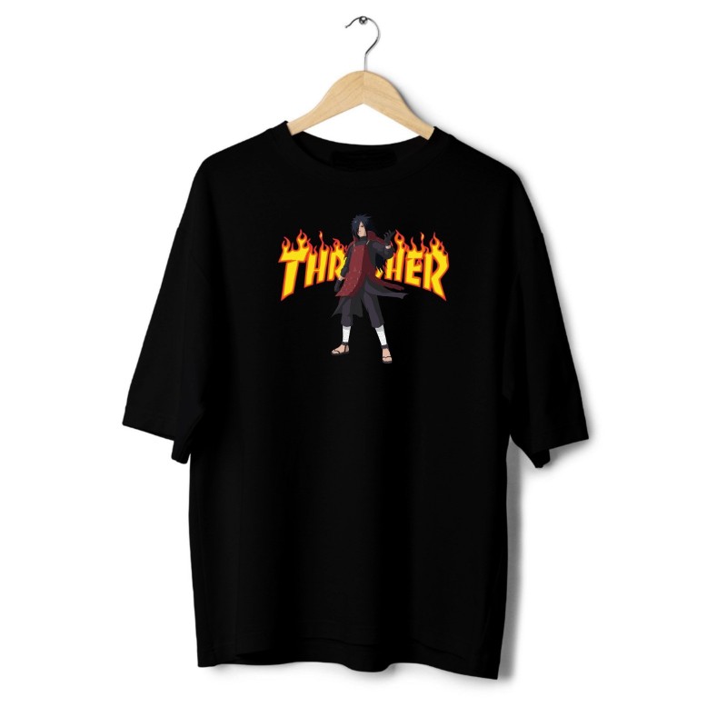 Anime Oversized T-Shirt – Madara Uchiha x Thrasher Fire Graphic | ANIM3FITS