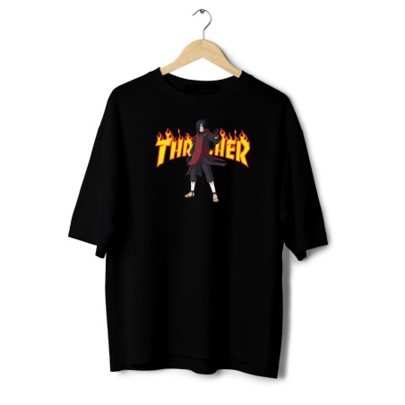 Anime Oversized T-Shirt – Madara Uchiha x Thrasher Fire Graphic | ANIM3FITS