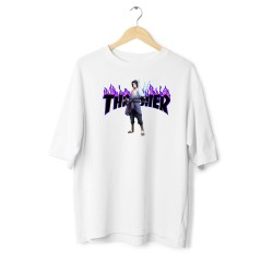 Anime Oversized T-Shirt – Sasuke Uchiha x Thrasher Fire Graphic | ANIM3FITS